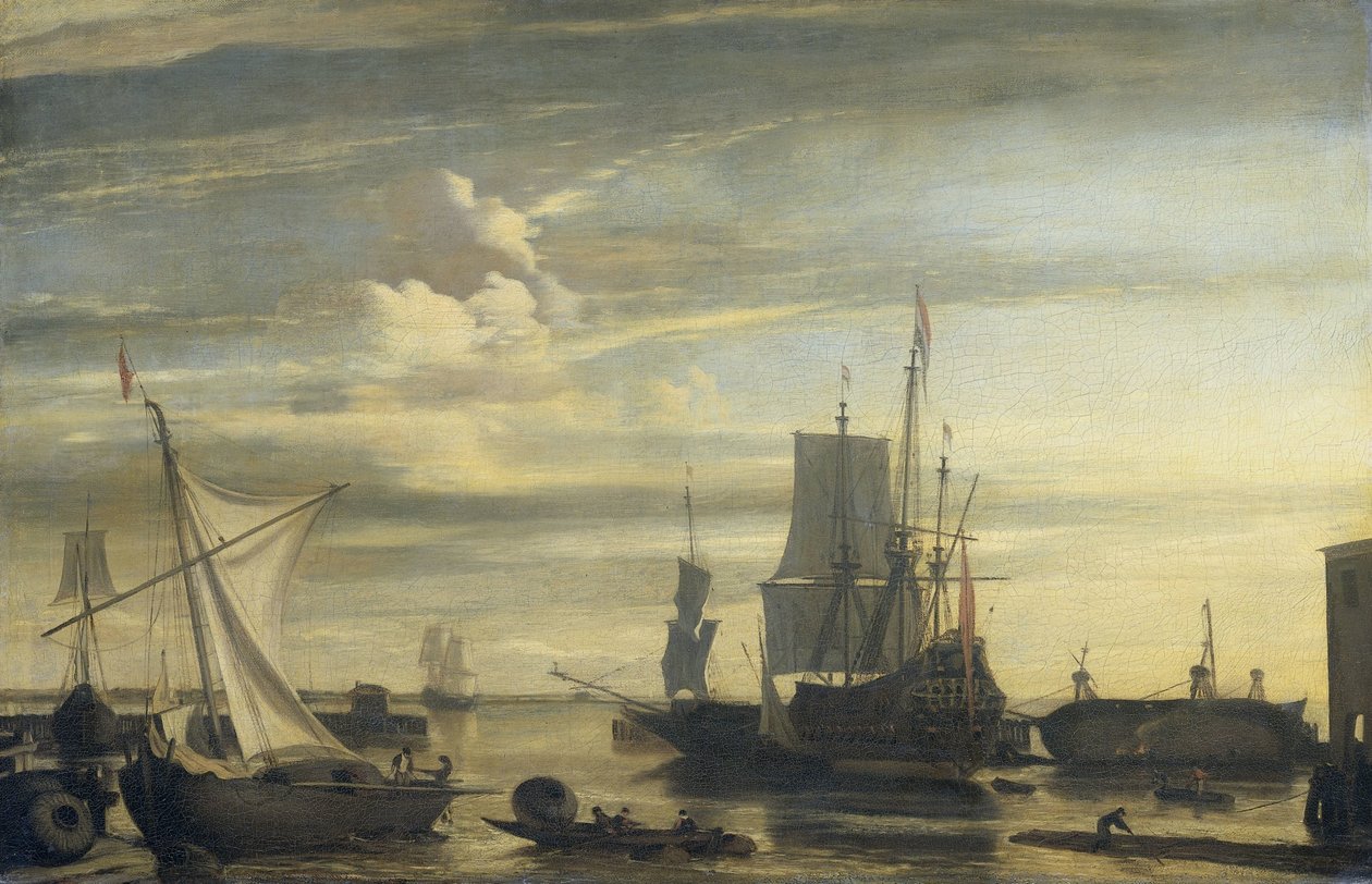 Hamn vid solnedgången av Jan Claesz. Rietschoof (attributed to)