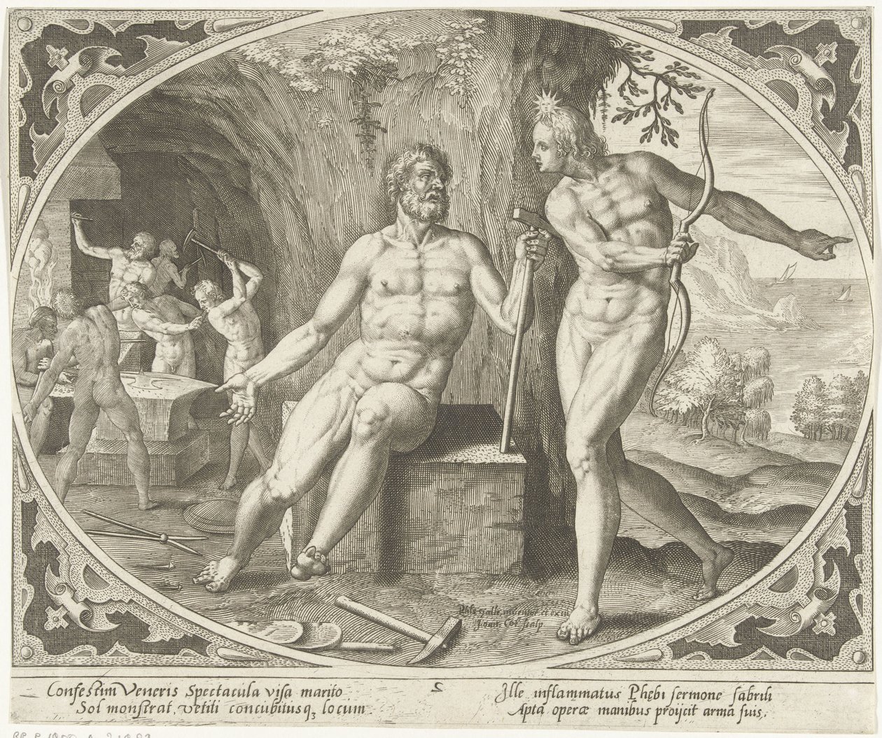 Phoebus informerar Vulcan om äktenskapsbrottet Venus och Mars (serietitel) av Jan Collaert (II)
