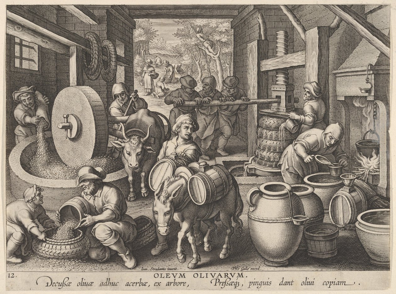 New Inventions of Modern Times [Nova Reperta], The Invention of the Olive Oil Press, s..., ca. 1600. av Jan Collaert I