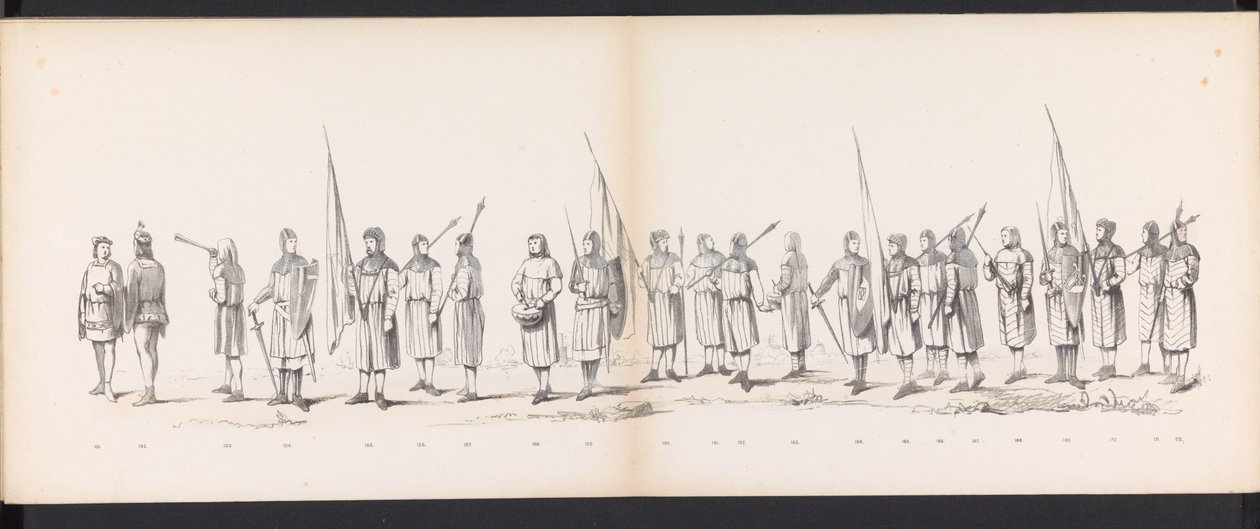 Masquerade of the Leiden Students, 1865 (skylt 13) Klädd procession som hölls av medlemmarna i Leidens studentkår den 6 juni 1865, för att fira 290-årsjubileet av Leidsche Hoogeschool, föreställande: holländarnas inträde b. av Jan Daniël Cornelis Carel Willem baron de Constant Rebecque