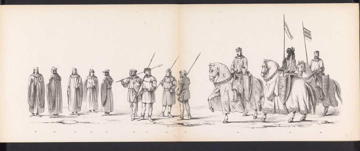 Masquerade of the Leiden Students, 1865 (skylt 3) Klädd procession som hölls av medlemmarna i Leidens studentkår den 6 juni 1865, för att fira 290-årsjubileet av Leidsche Hoogeschool, som visar: holländarnas inträde i av Jan Daniël Cornelis Carel Willem baron de Constant Rebecque