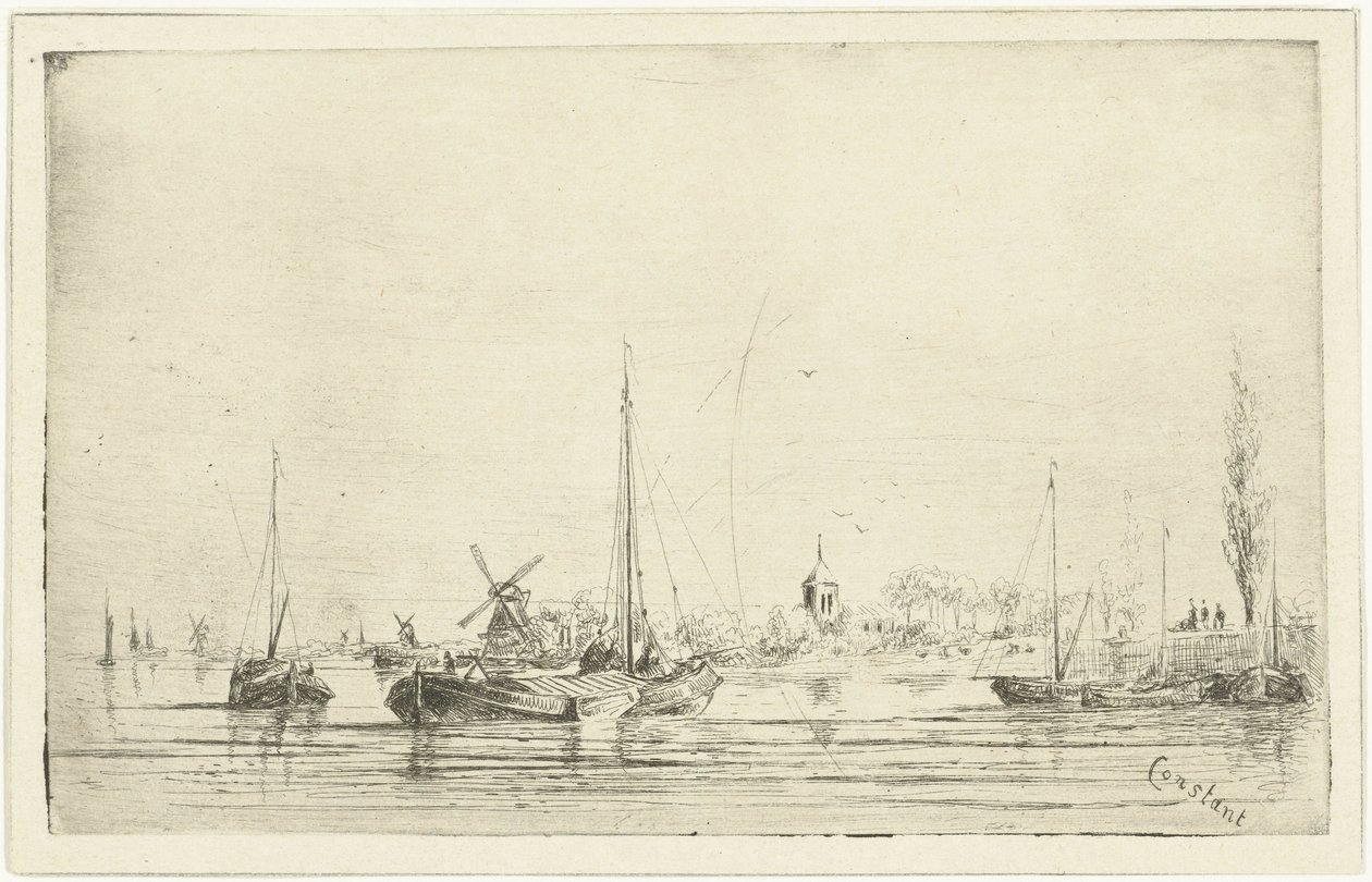 Flodutsikt med kyrktorn av Jan Daniël Cornelis Carel Willem baron de Constant Rebecque