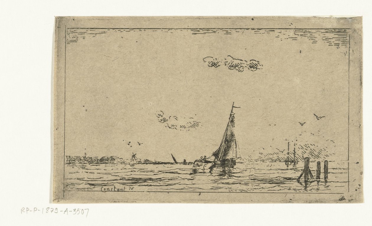 Flodutsikt med segelfartyg av Jan Daniël Cornelis Carel Willem baron de Constant Rebecque