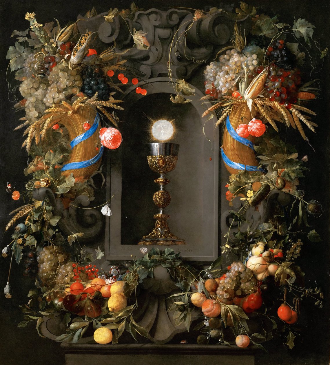 Eukaristi i fruktkrans - Jan Davidsz. de Heem (1606-1684). Olja på duk av Jan Davidsz de Heem