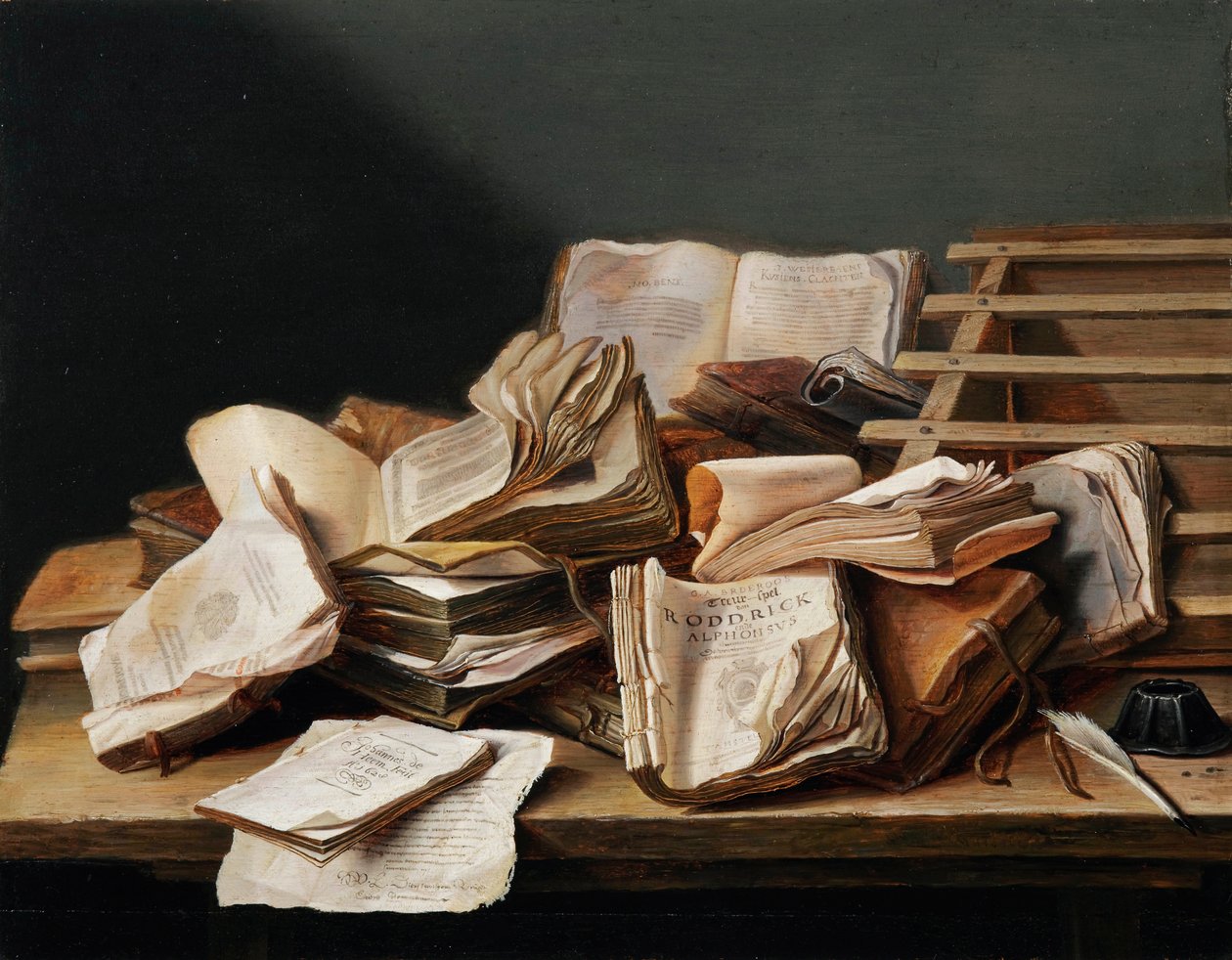 ""Still life with books"" (Still life with books) Målning av Jan van Heem (1606-1684) av Jan Davidsz de Heem