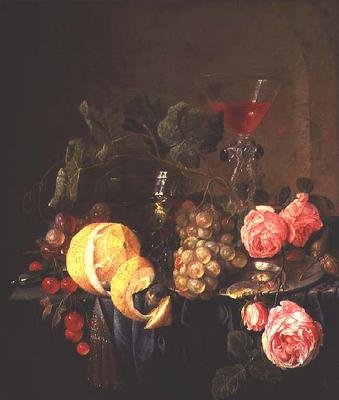 Stilleben av frukt och blommor (olja på duk) av Jan Davidsz de Heem