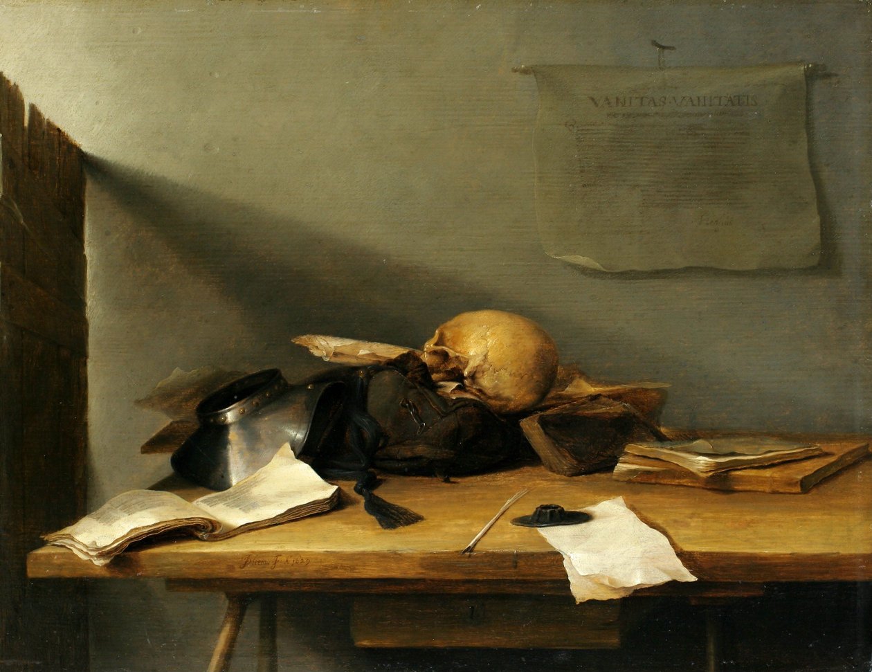 Stilleben med böcker och dödskalle av Jan Davidsz. de Heem