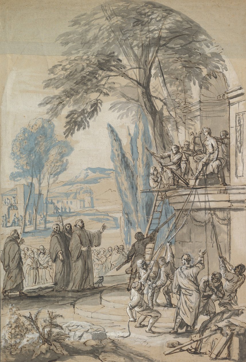 Benedict of Nursia beordrar förstörelsen av Apollontemplet i Monte..., mitten av 1600-talet - början av 1700-talet av Jan Erasmus Quellinus