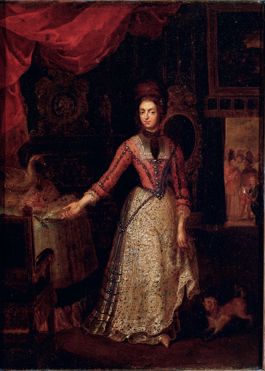 Porträtt av Anna Maria Luisa de Medicis (1667-1743) Målning av Jan Frans Van Douven (1656-1727) ca 1700 Palatine Gallery, Uffizi Gallery, Florens -Porträtt av Anna Maria Luisa de 