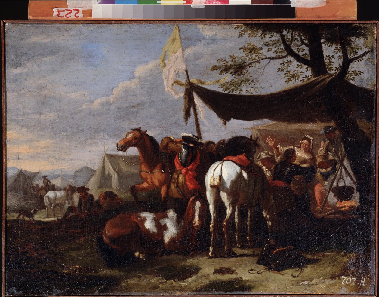 ""Grupp ryttare på lägret"" (ett kavalleriläger) Målning av Jan Frans van Bloemen (1662-1749) 1700-talets Fjärran Österns konstmuseum, Khabarovsk Ryssland av Jan Frans van Bloemen
