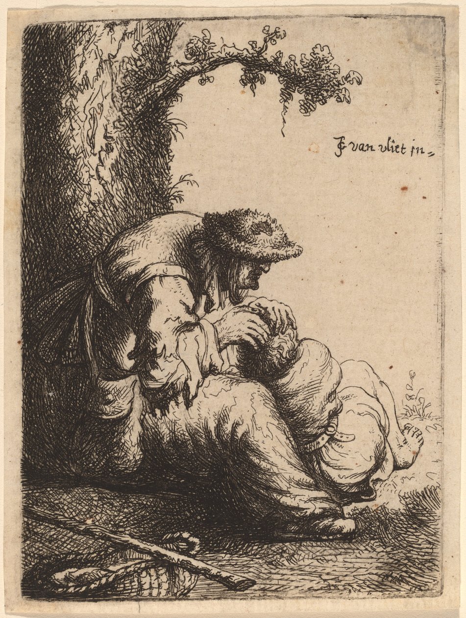 Tiggarkvinna som flyr en pojke, 1632. av Jan Georg van Vliet