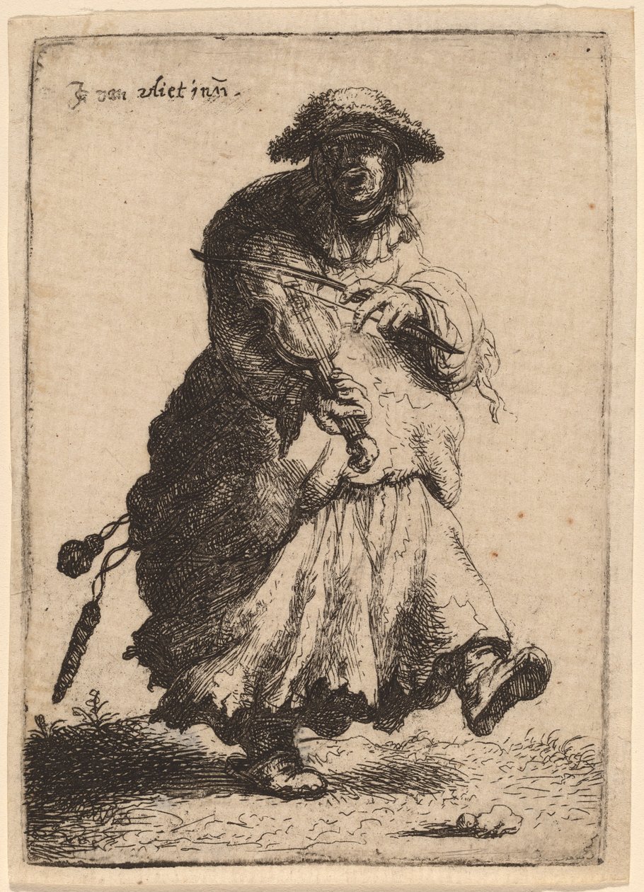 Tiggarkvinna som spelar fiol, 1632. av Jan Georg van Vliet
