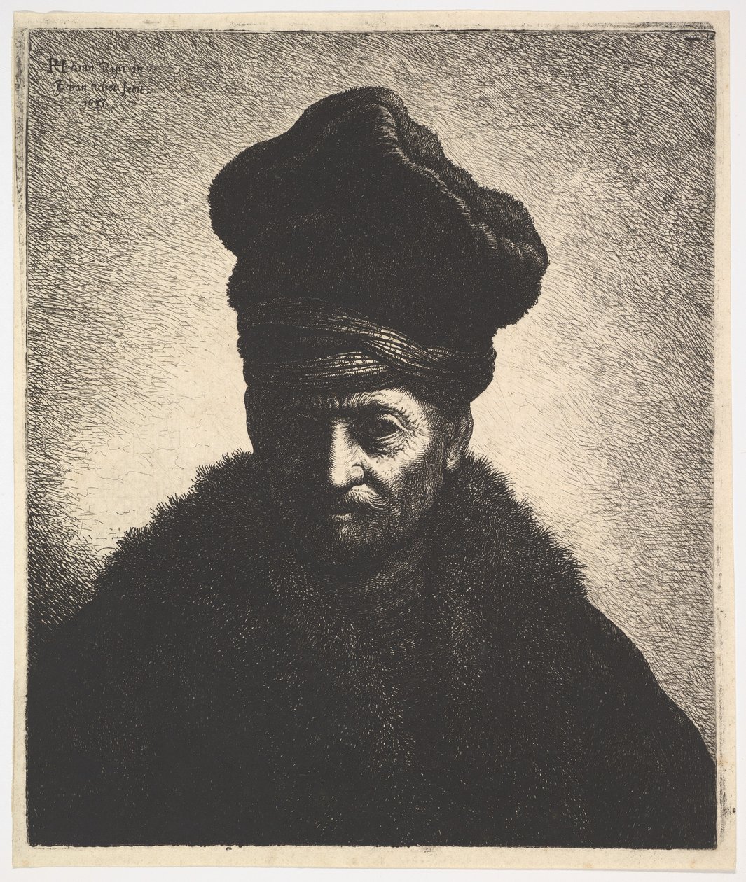 Porträtt av en man, efter Rembrandt, 1633. av Jan Georg van Vliet