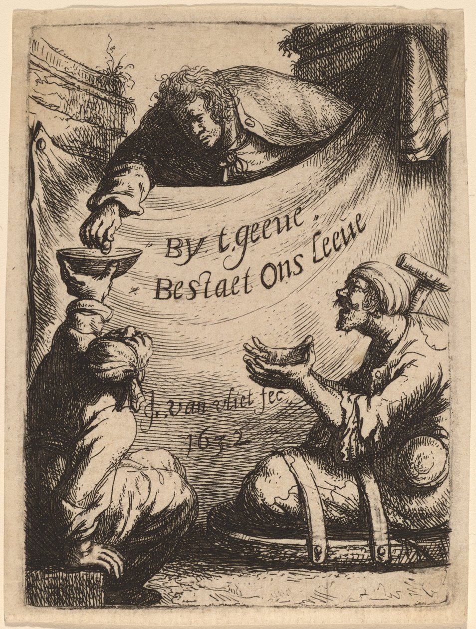 Titelsida: Two Cripples Receiving Alms, 1632. av Jan Georg van Vliet