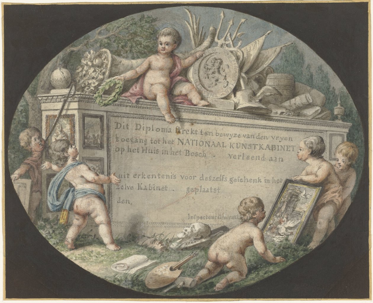 Design av en inträdesbiljett till National Art Cabinet på Huis ten Bosch av Jan Gerard Waldorp (possibly)