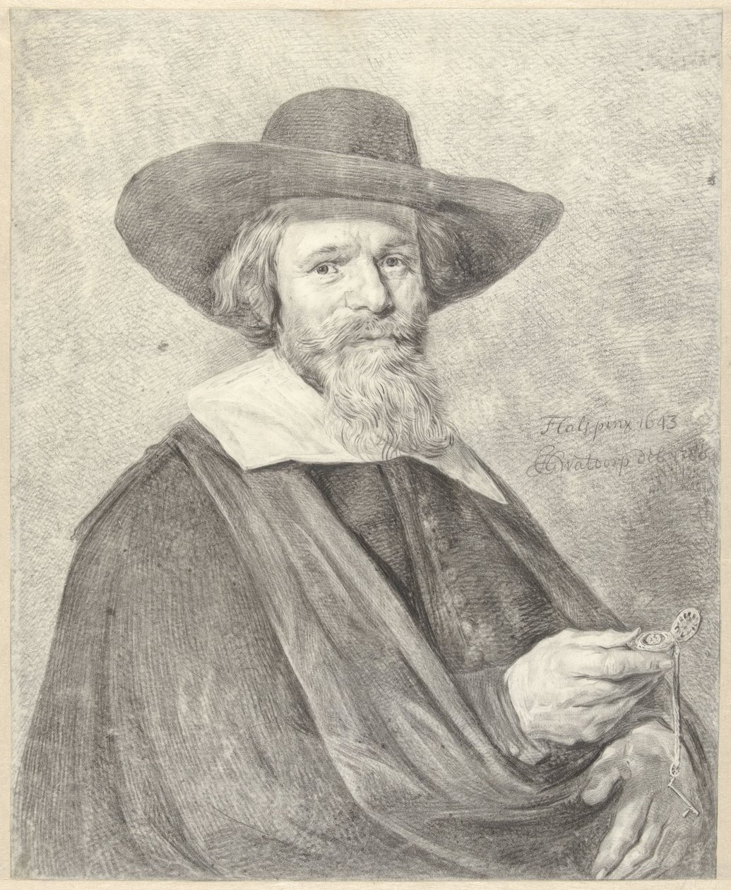 Porträtt av en man med en klocka i sin högra hand av Jan Gerard Waldorp