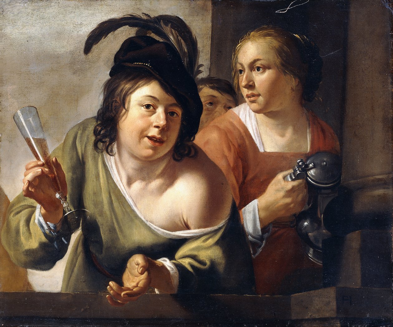En ung Toper och en tjänande piga som dricker på en balkong, av Jan Gerritsz. van Bronckhorst