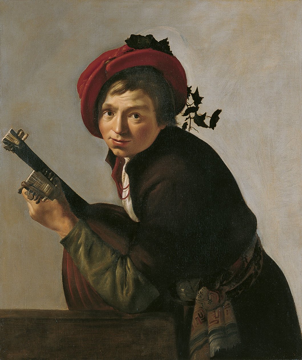 Man som spelar teorbo av Jan Gerritsz van Bronckhorst