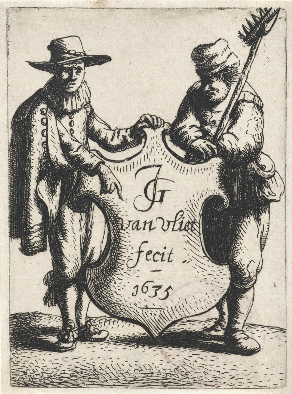 Elegant man och en sotare nära ett vapen Stående figurer (serietitel) av Jan Gillisz. van Vliet