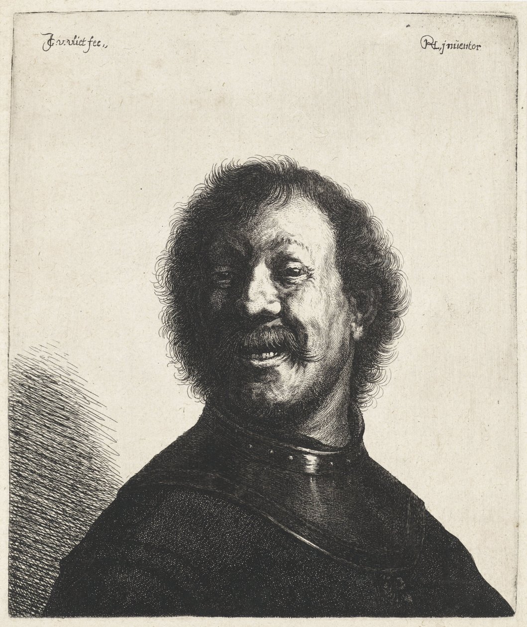 Leende man med halsstycke Tronies efter Rembrandt (serietitel) av Jan Gillisz. van Vliet