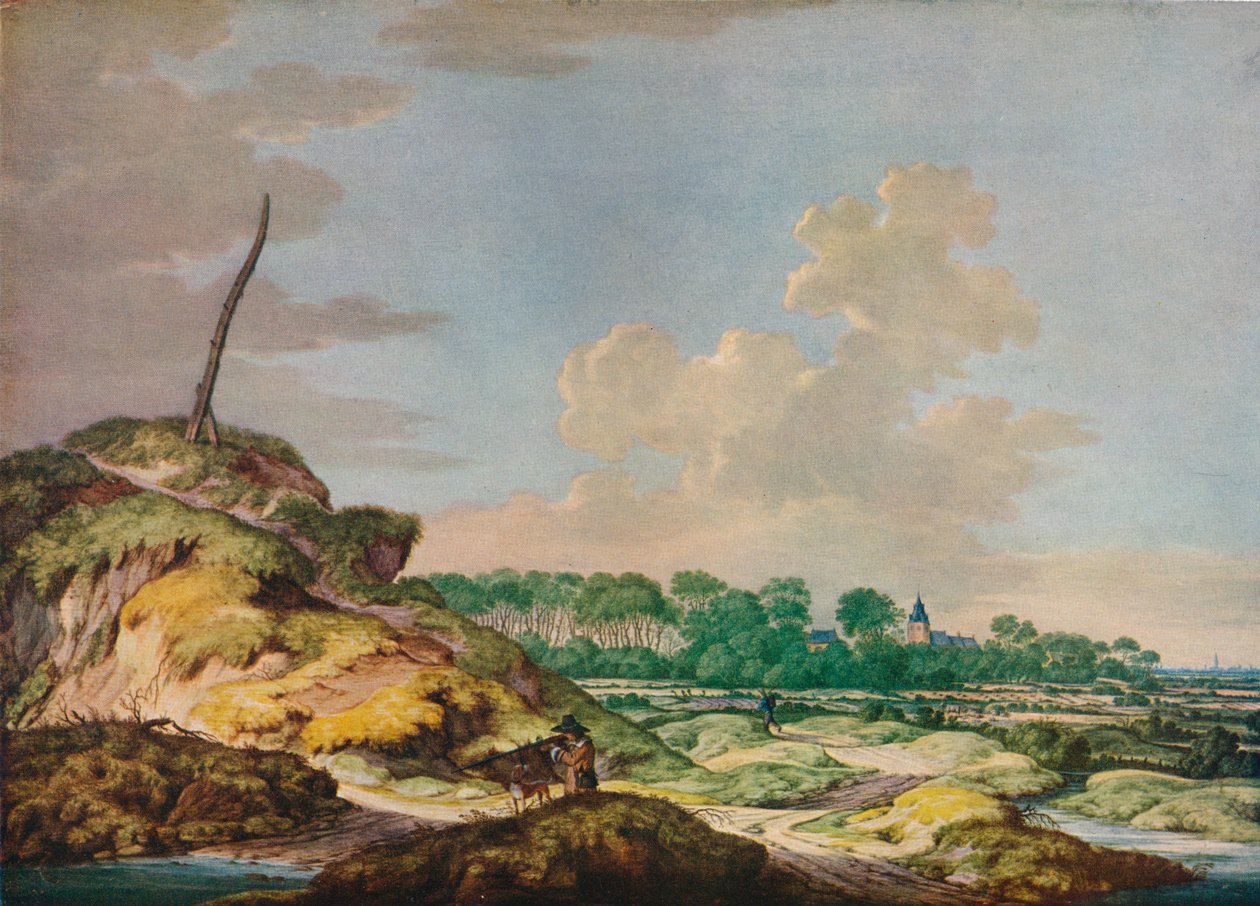 "Landskap med idrottsman och avlägsen utsikt över Middleburg", c1600-talet av Jan Goedart