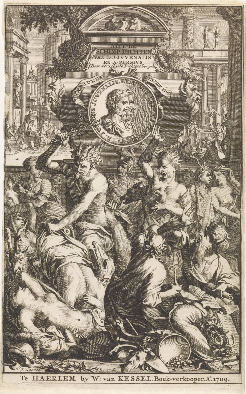 Roms bacchanal Titelsida för Decius Junius Juvenalis en Aulus Persius Flaccus, Alle de schimpdichten, 1709 Alle de schimpdichten D.J.Jvenalis en A. Persivs door verschyde dichters berymt (titel på objekt) av Jan Goeree