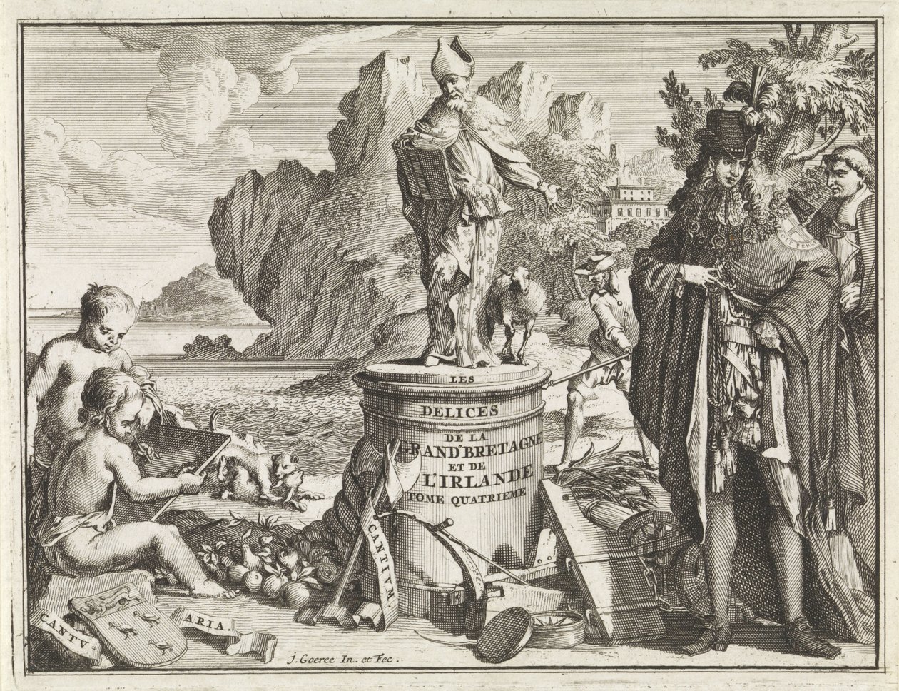 Voetstuk met de heilige Thomas Becket Titelsida voor J. Beeverell, Storbritanniens och Irlands nöjen, del 4, 1707 Förnöjelserna i Storbritannien och Irland (titel på objekt) av Jan Goeree