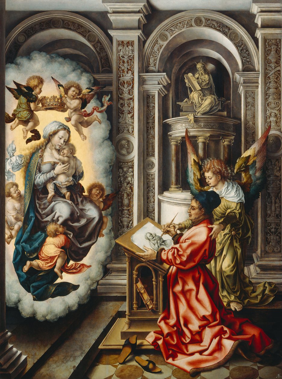 Tyska: Hl. Lukas malt die Madonna Sankt Lukas målar Jungfrun av Jan Gossaert