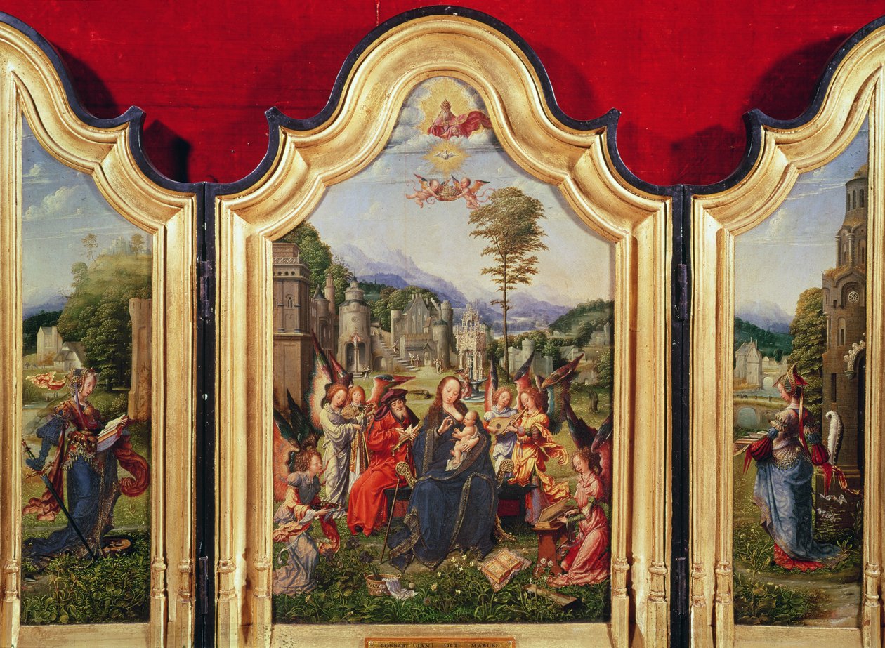 Den heliga familjen med Saint Catherine och Saint Barbara av Jan Gossaert