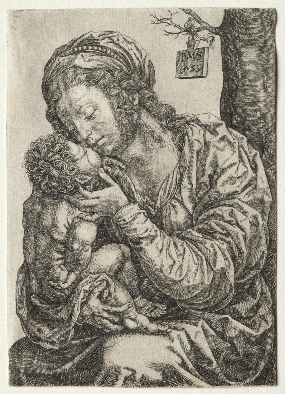 Jungfrun sitter vid foten av ett träd, 1522. av Jan Gossaert