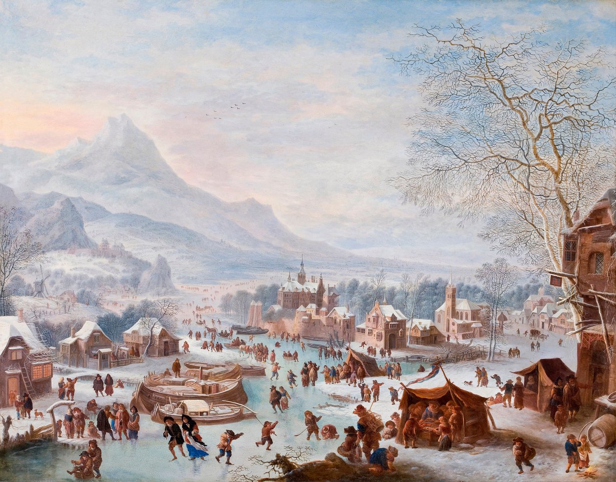 ""Winter Scene with Skaters" (Winter Scene with Skaters) Målning av Jan Griffier (ca 1652-1718) - Olja på koppar - Storlek 43x55 cm Hallwylska Museet, Stockholm av Jan Griffier