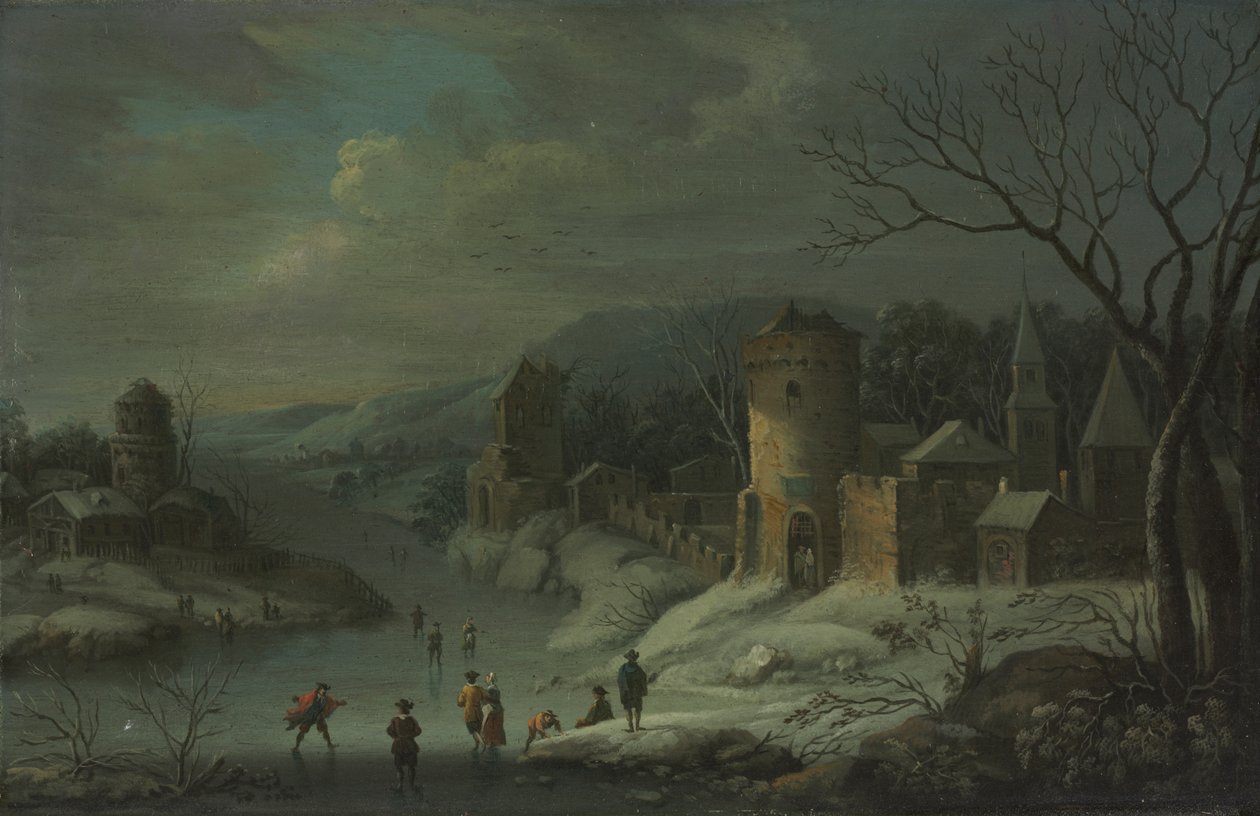 Vinterlandskap, ca 1680-1718 (olja på koppar, monterad på trä) av Jan Griffier