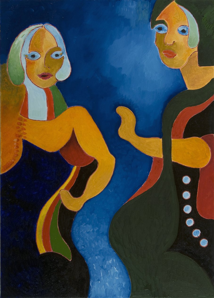 Elderly Woman Admonishing Younger One, 2008 (olja på duk) av Jan Groneberg