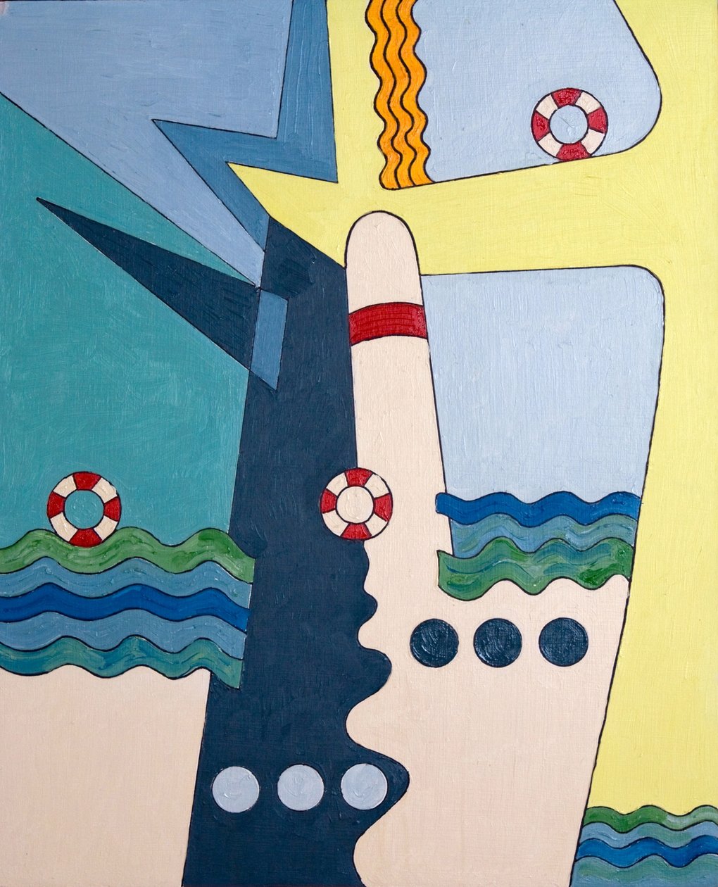 Machinery taming the waves, 2006 (olja på trä) av Jan Groneberg