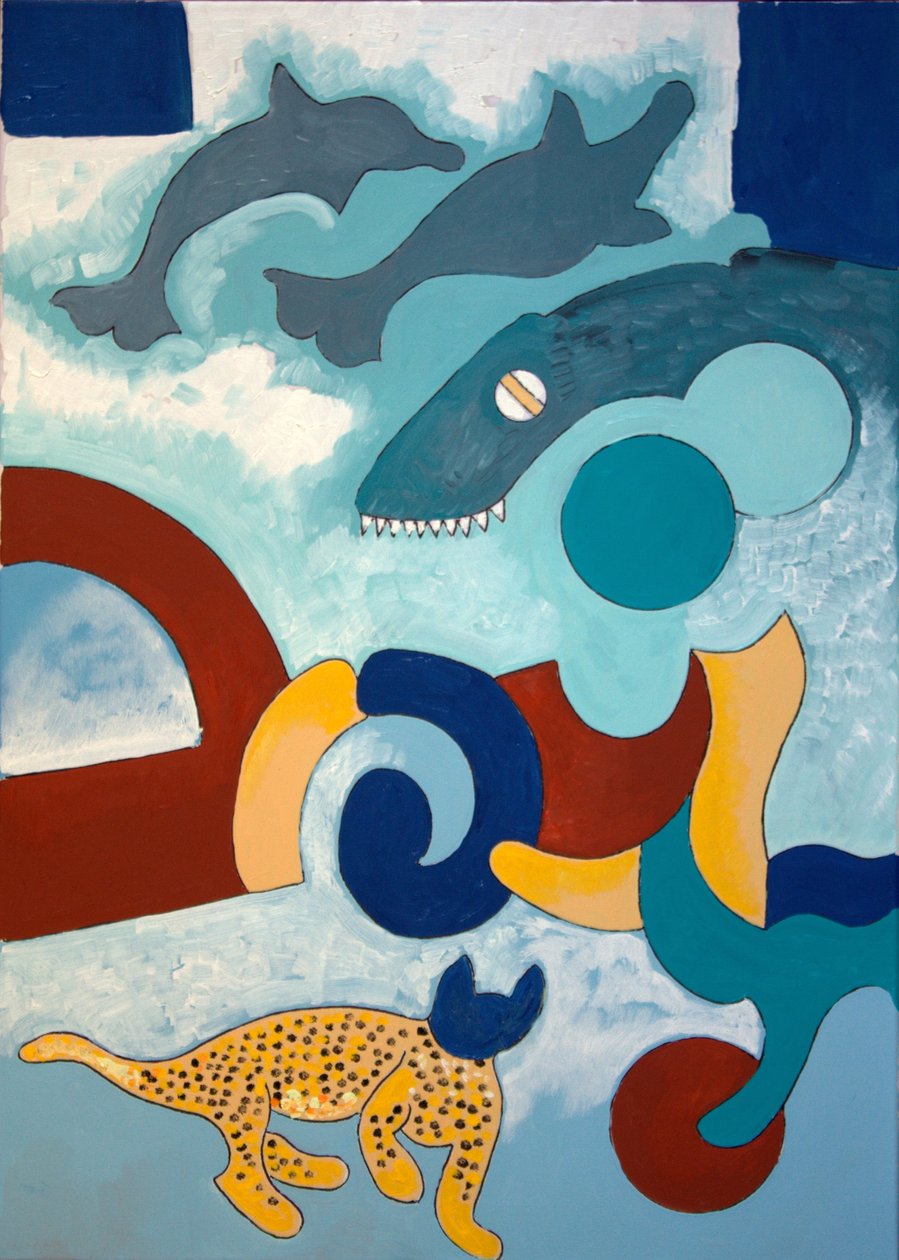 Leoparden har ett blått huvud, 2009 (olja på duk) av Jan Groneberg