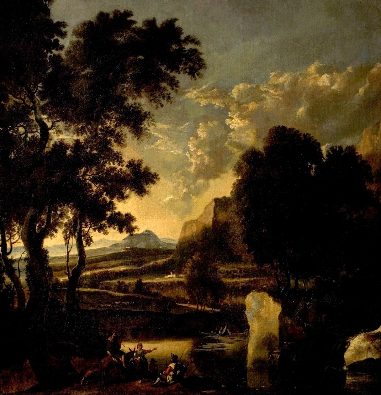 Landskap med figurer i förgrunden av Jan Hackaert