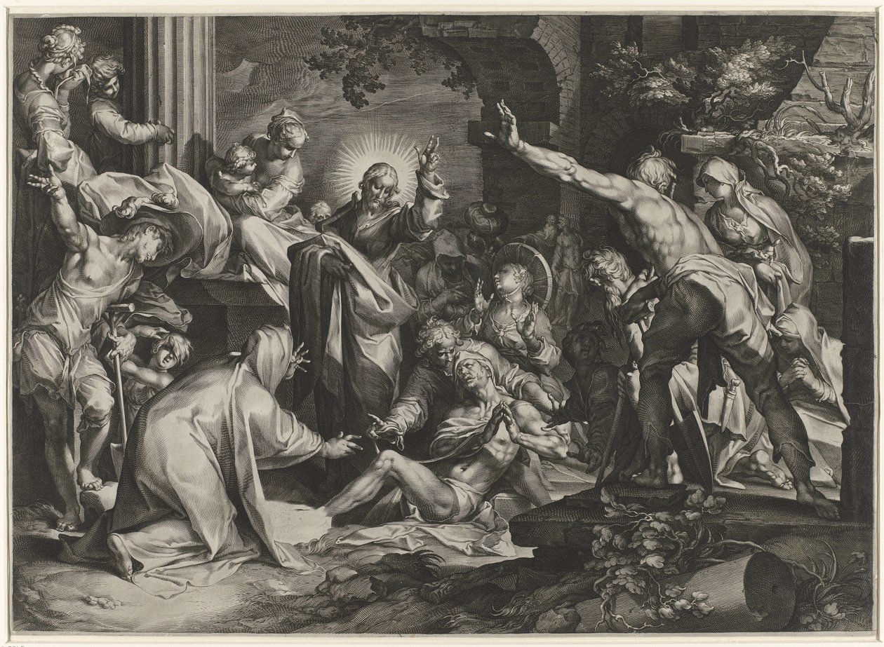 Uppfostran av Lazarus av Jan Harmensz. Muller
