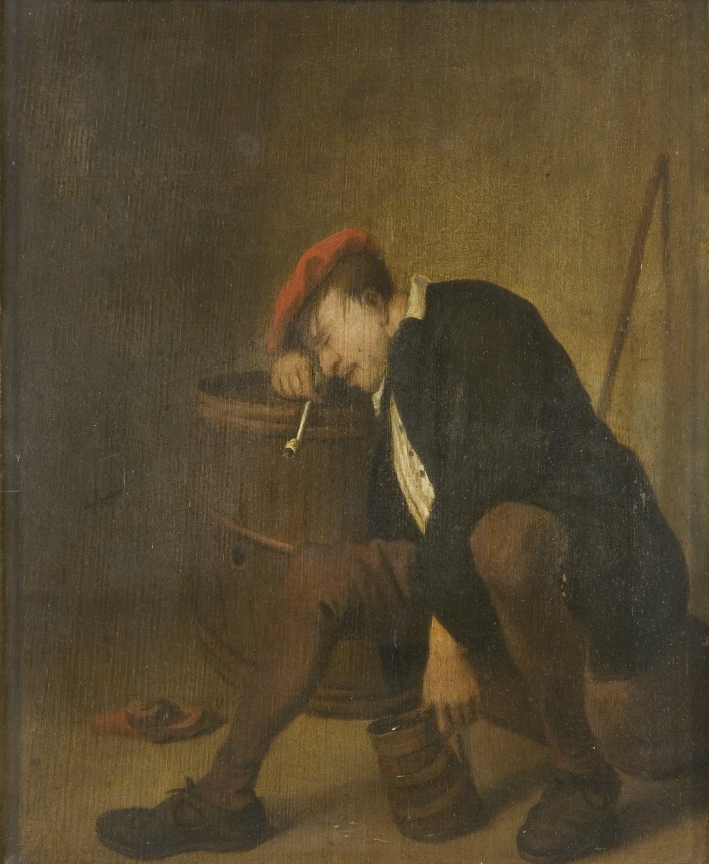 Man sover (olja på panel) av Jan Havicksz (school of) Steen