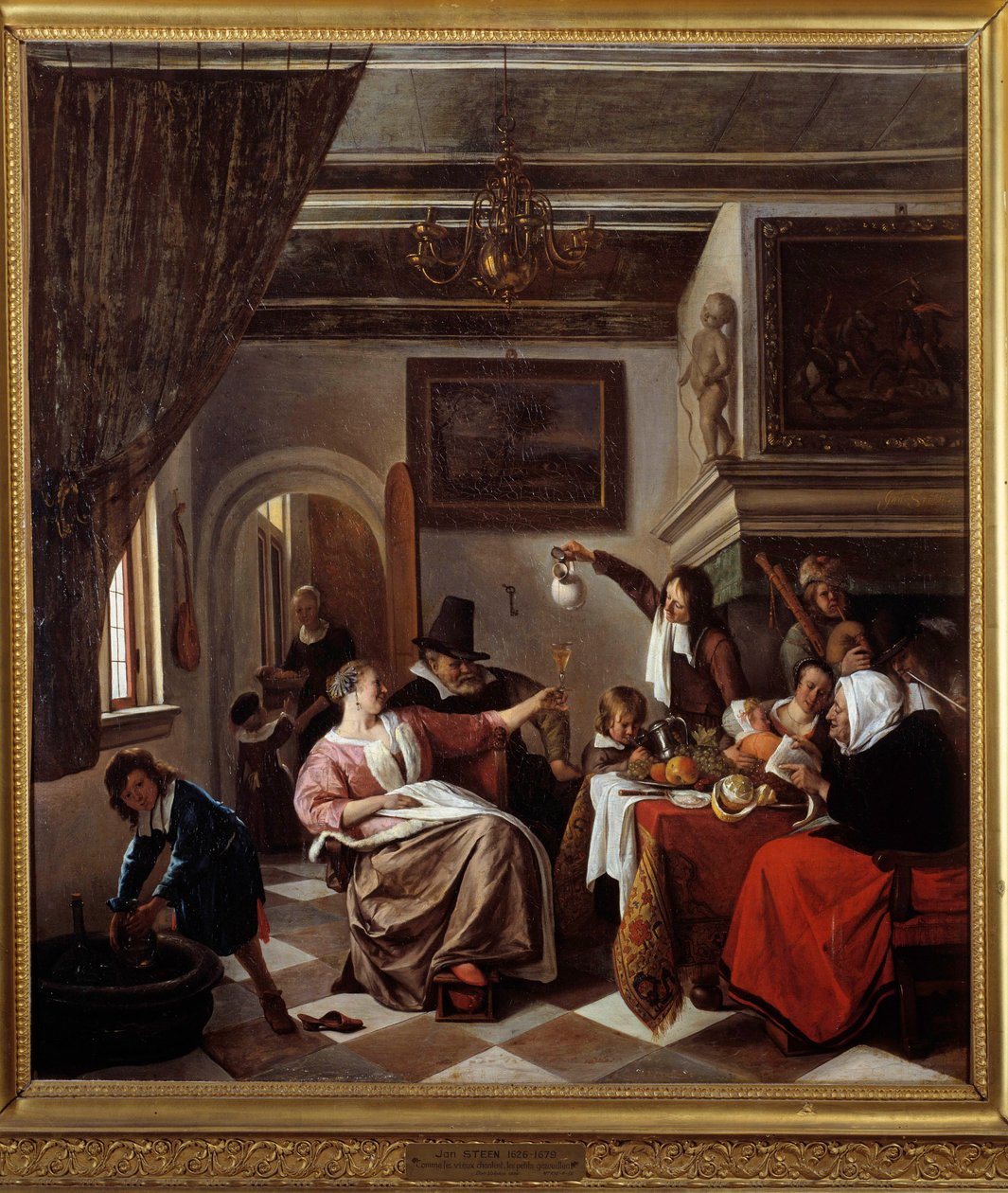 Som de gamla sjunger twittrar de små Målning av Jan Steen (1626-1679) 1663 Sön. 0,94x0,81 m Montpellier, Musee Fabre av Jan Havicksz. Steen