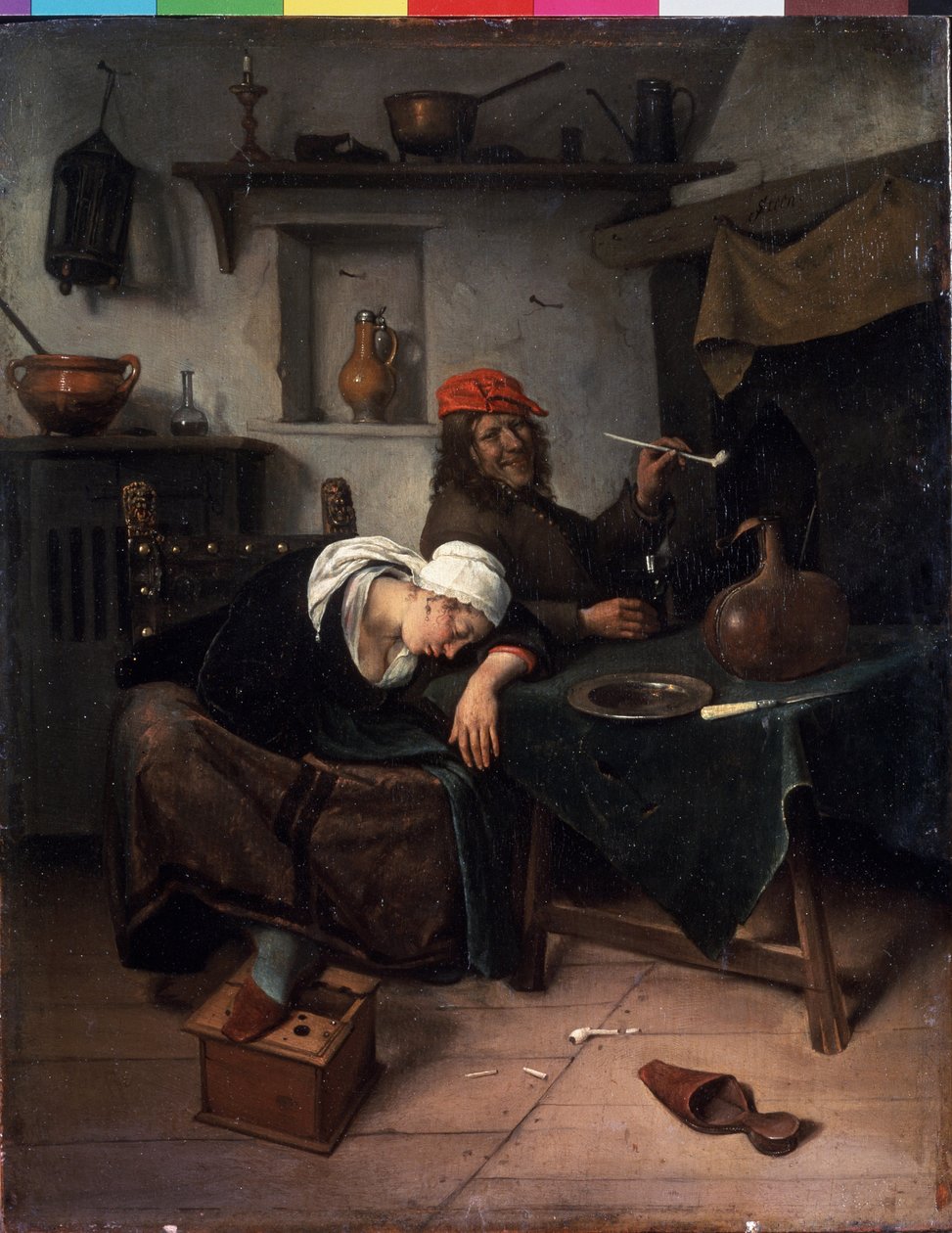 De lediga. Målning av Jan Havicksz Steen (1626-1679). Olja på trä, 39 x 30 cm, ca 1660. Holländsk konst, barockstil. Eremitagemuseet, Sankt Petersburg. av Jan Havicksz. Steen