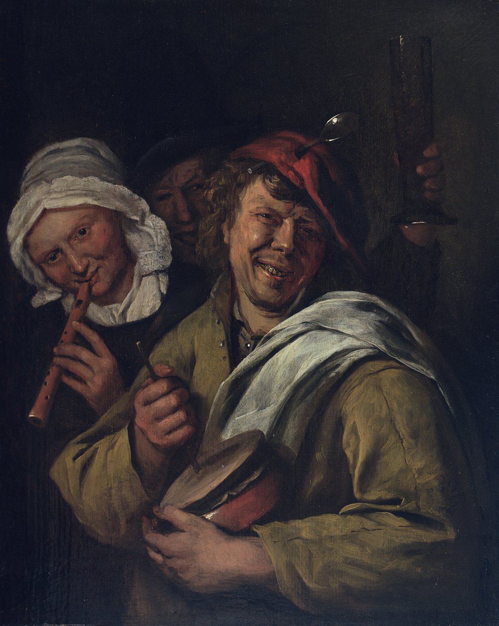 The Rommelpot: Interiör med tre figurer (olja på panel) av Jan Havicksz. Steen