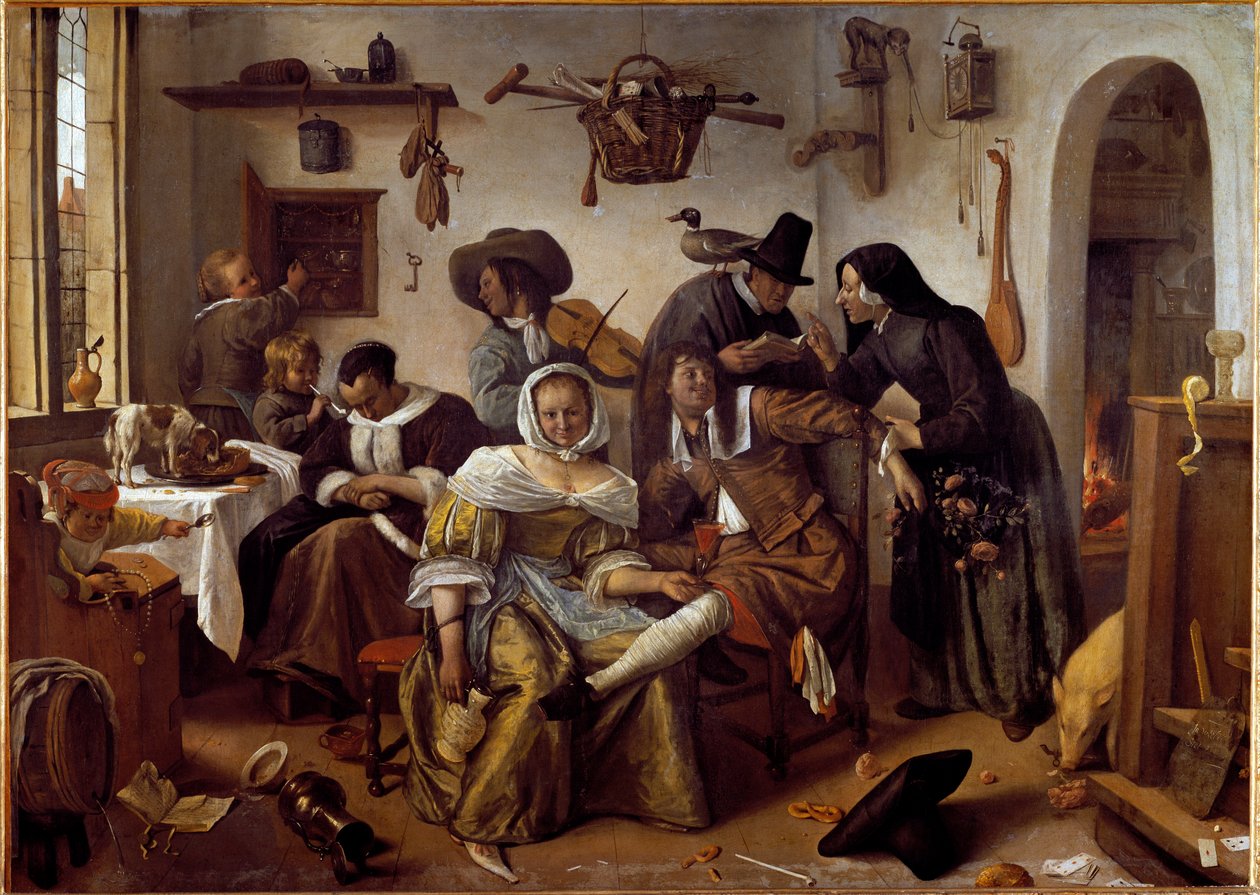 Världen är upp och ner eller lustens missgärningar.(Målning av Jan Havicksz. Steen