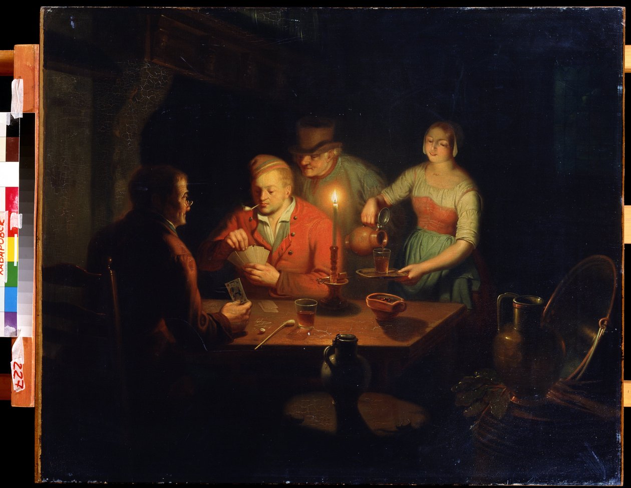 Kortspel. Målning av Jan Hendrik van Grootveld (1808-1855). Olja på trä, 70 x 93 cm, holländsk konst från 1800-talet. Far Eastern Museum, Khabarovsk (Ryssland). av Jan Hendrick van Grootvelt