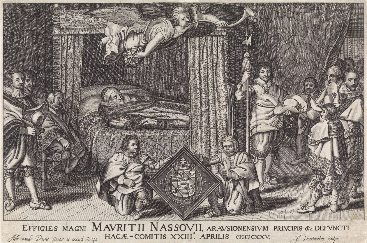 Paradbädd av Prins Maurits, 1625 Bildningar av den store Maurice Nassouii, prins av Arausion, etc. av den avlidne Hague-Comitis XXIII april 1825 (titel på objekt) av Jan Hendriksz. Verstraelen