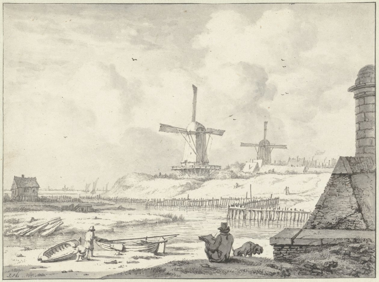 Skämtande ritare på Hoogendijk, utanför Haarlemmerpoort av Jan Hulswit