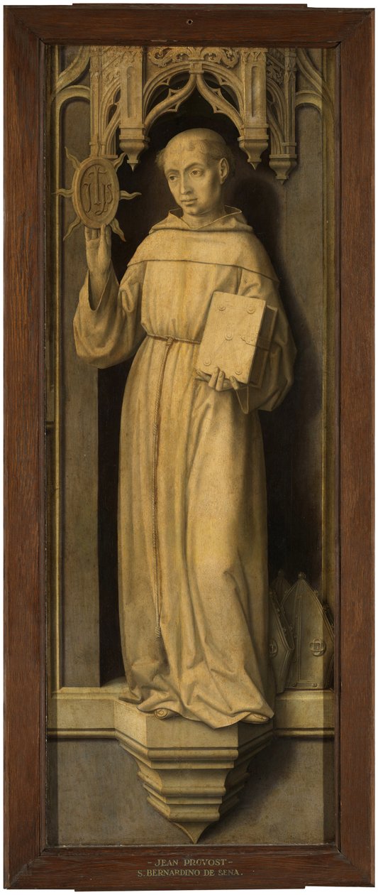 ""Saint Bernardino av Siena (1380-1444)"" (Saint Bernardino av Siena) Målning av Jan Provost (Provoost) (1465-1529) - c 1510 - Olja på trä Dim 123x45 cm Museo del Prado, Madrid av Jan II Provost