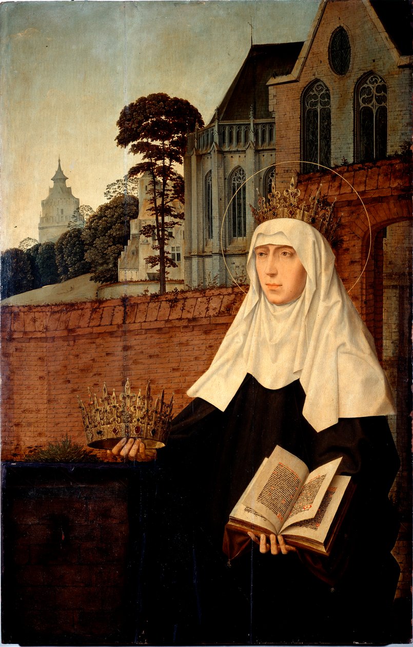 Saint Elizabeth av Portugal känd som Saint Isabella of Aragon (1271-1336) Detalj. Målning på trä av Jan Provost (ca 1465-1529) Dim. 140x90 cm Genes, Galleria di Palazzo Bianco av Jan II Provost