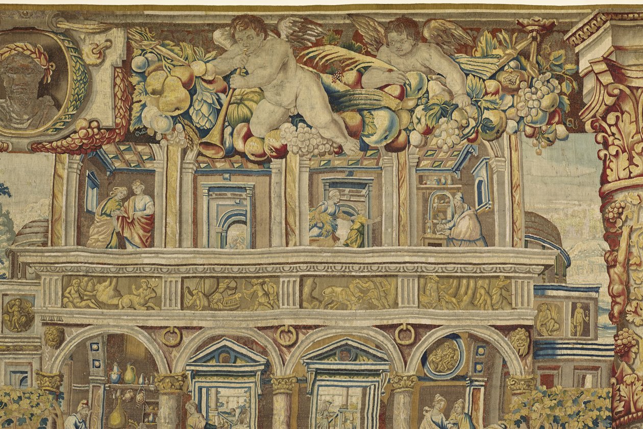 Detalj av slottet och musikerängeln från Vertumnus och Pomona, c.1630 av Jan II Raes