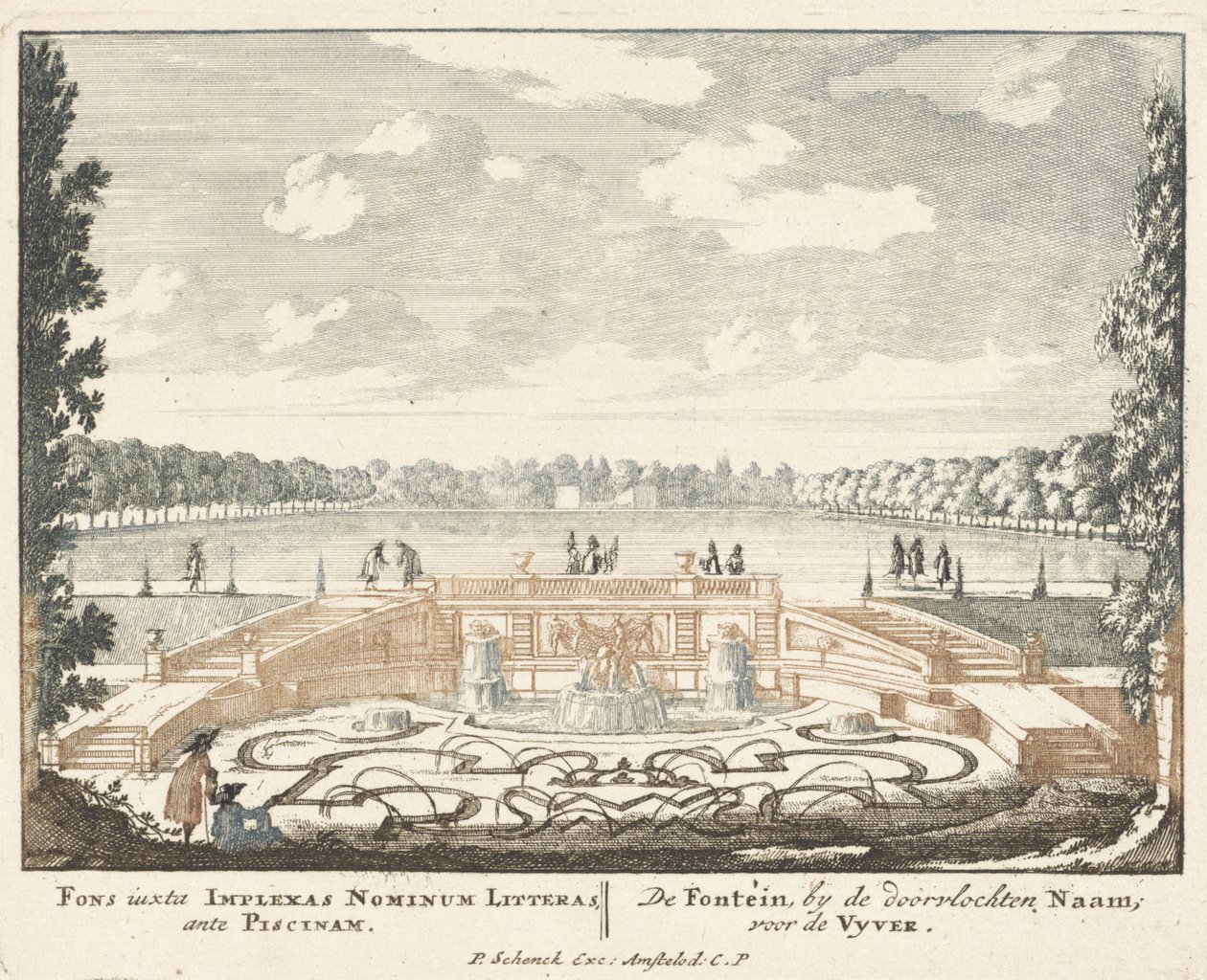Fontän och stor damm i Het Loo-palatsets trädgårdar, 1694-97 av Jan I van Call
