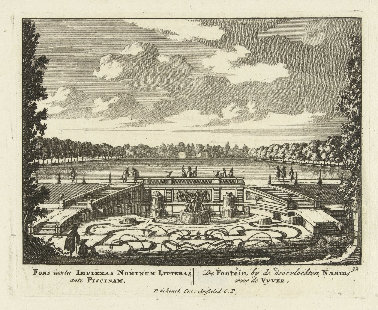 Fontän vid den stora dammen i trädgårdarna i Paleis Het Loo, 1695-1705 av Jan I van Call